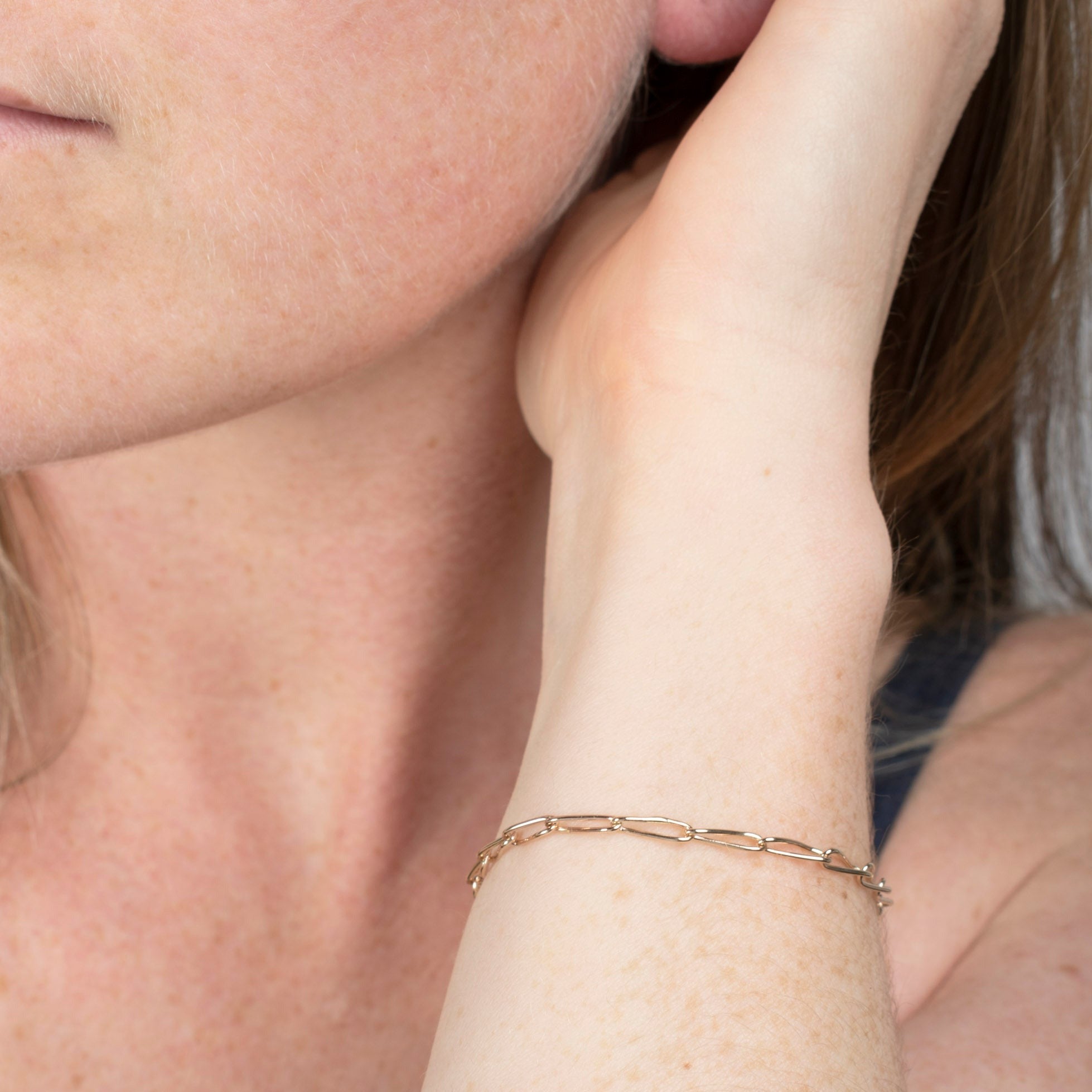 handmade 14k gold fill curb chain bracelet on model