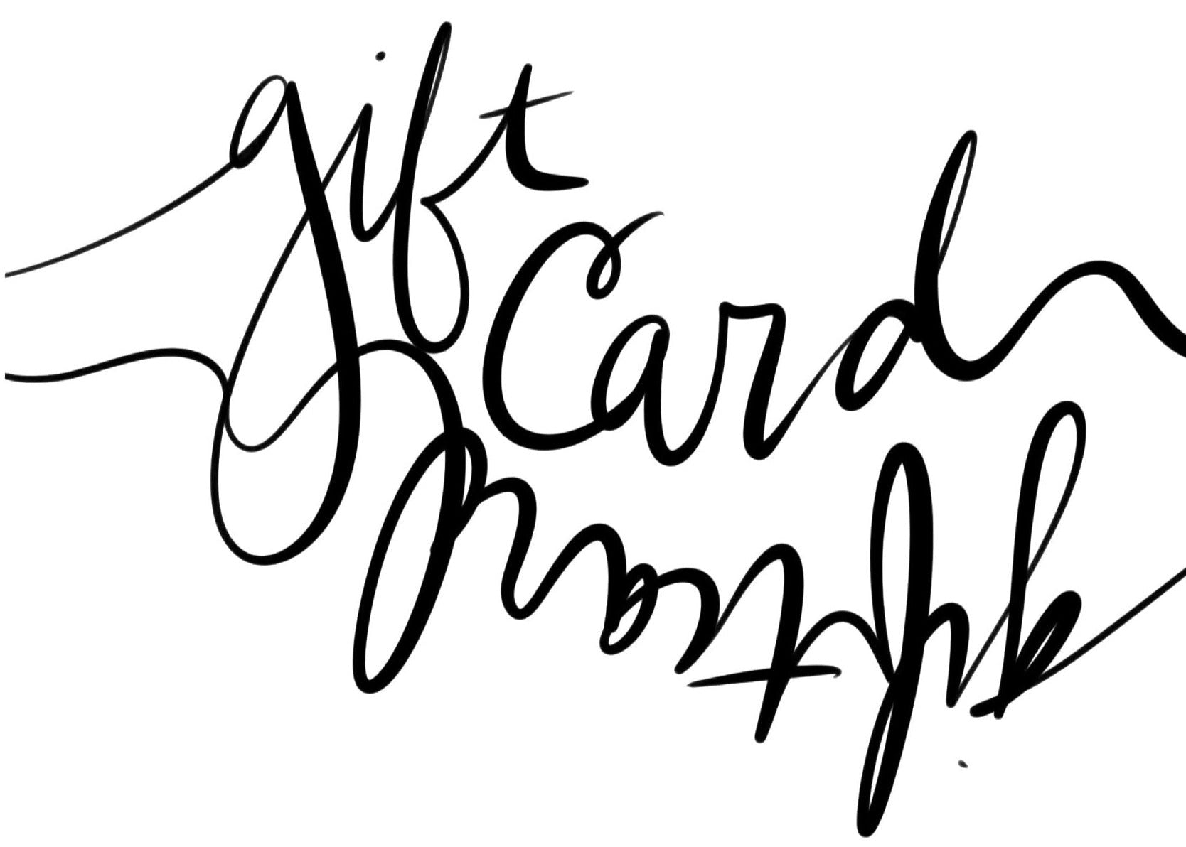 A digital gift card with the words 'GIFT CARD' in a cursive font.