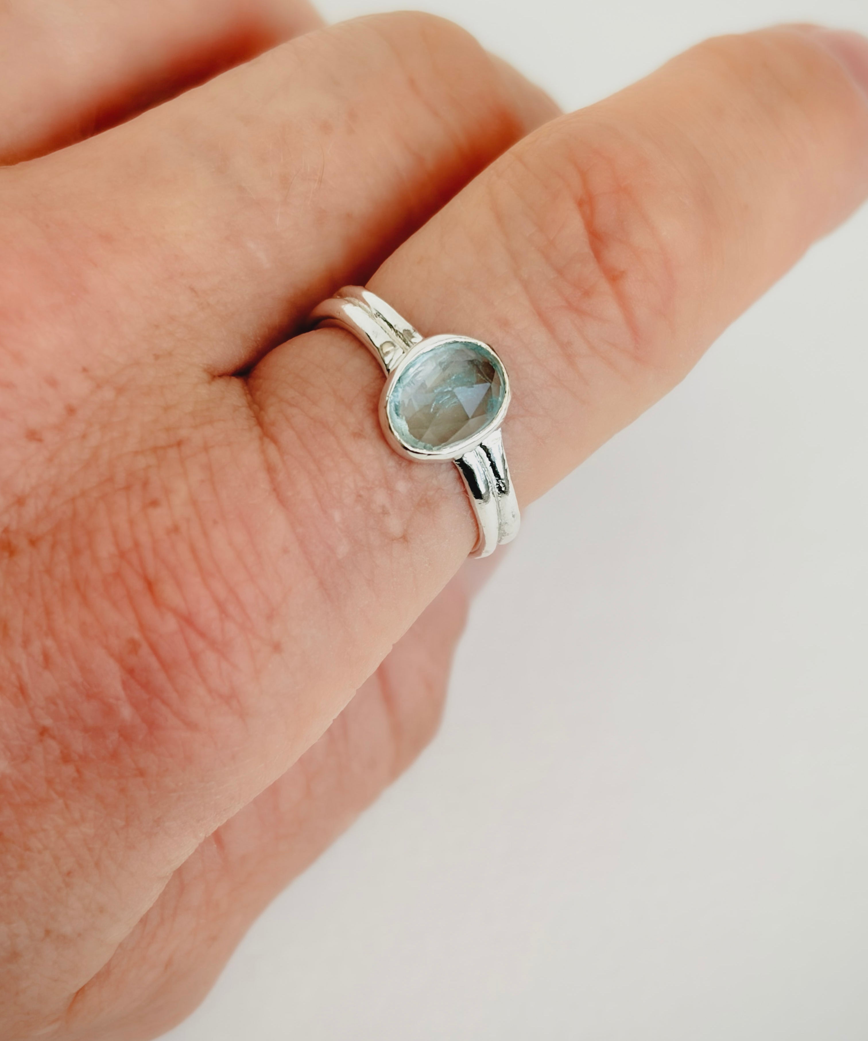 Faceted Aquamarine Ring, Size 9