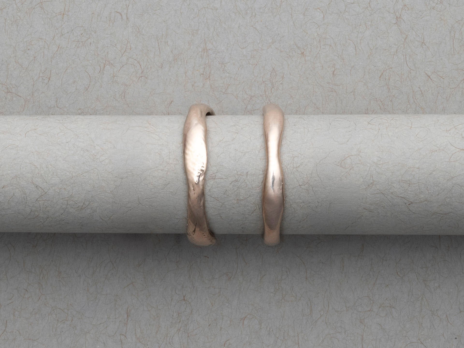 Smooth and textured thin 14k gold wedding bands by RA HA Jewelry