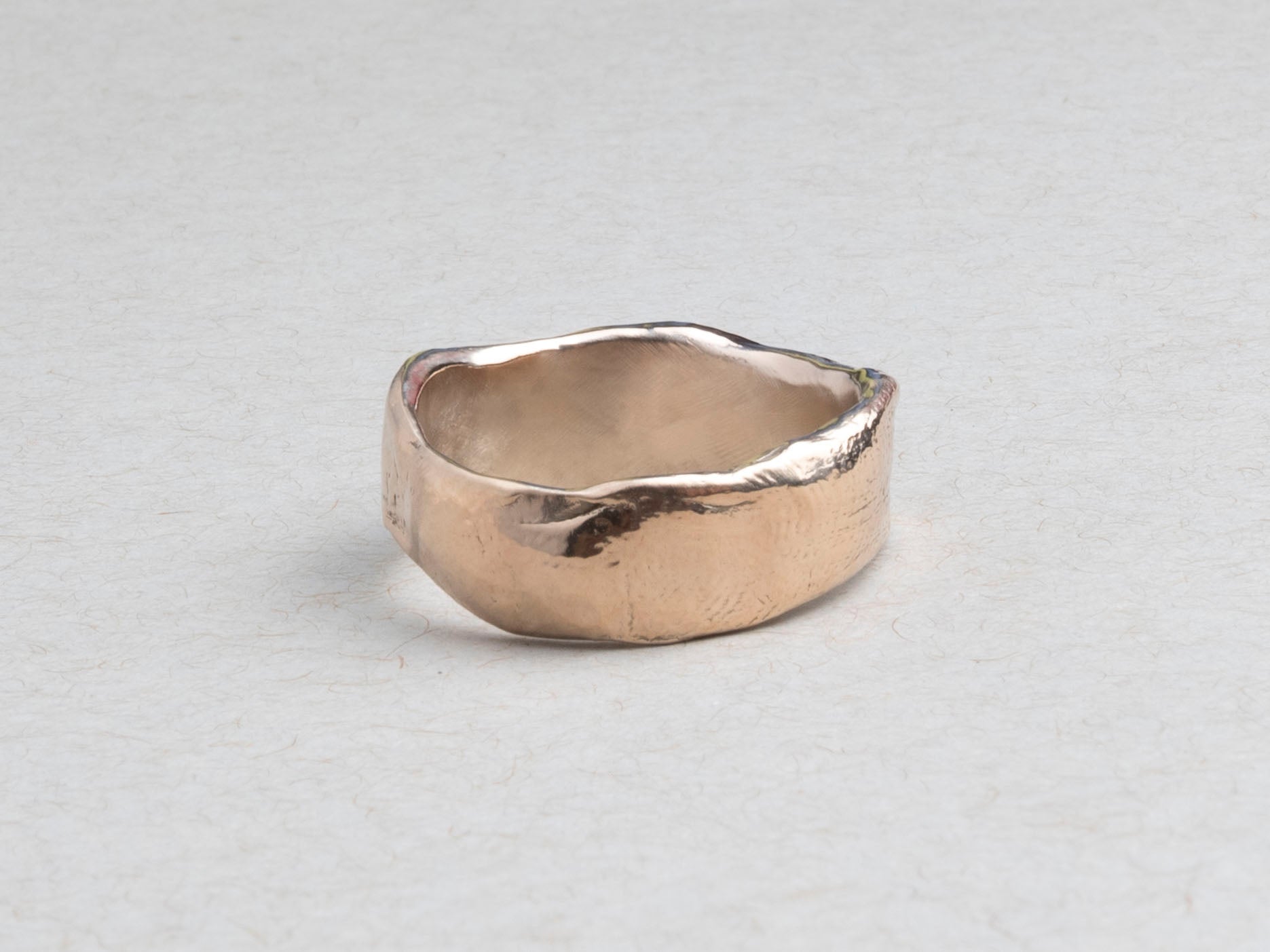 Wide sculptural 14k gold wedding band by RA HA Jewelry