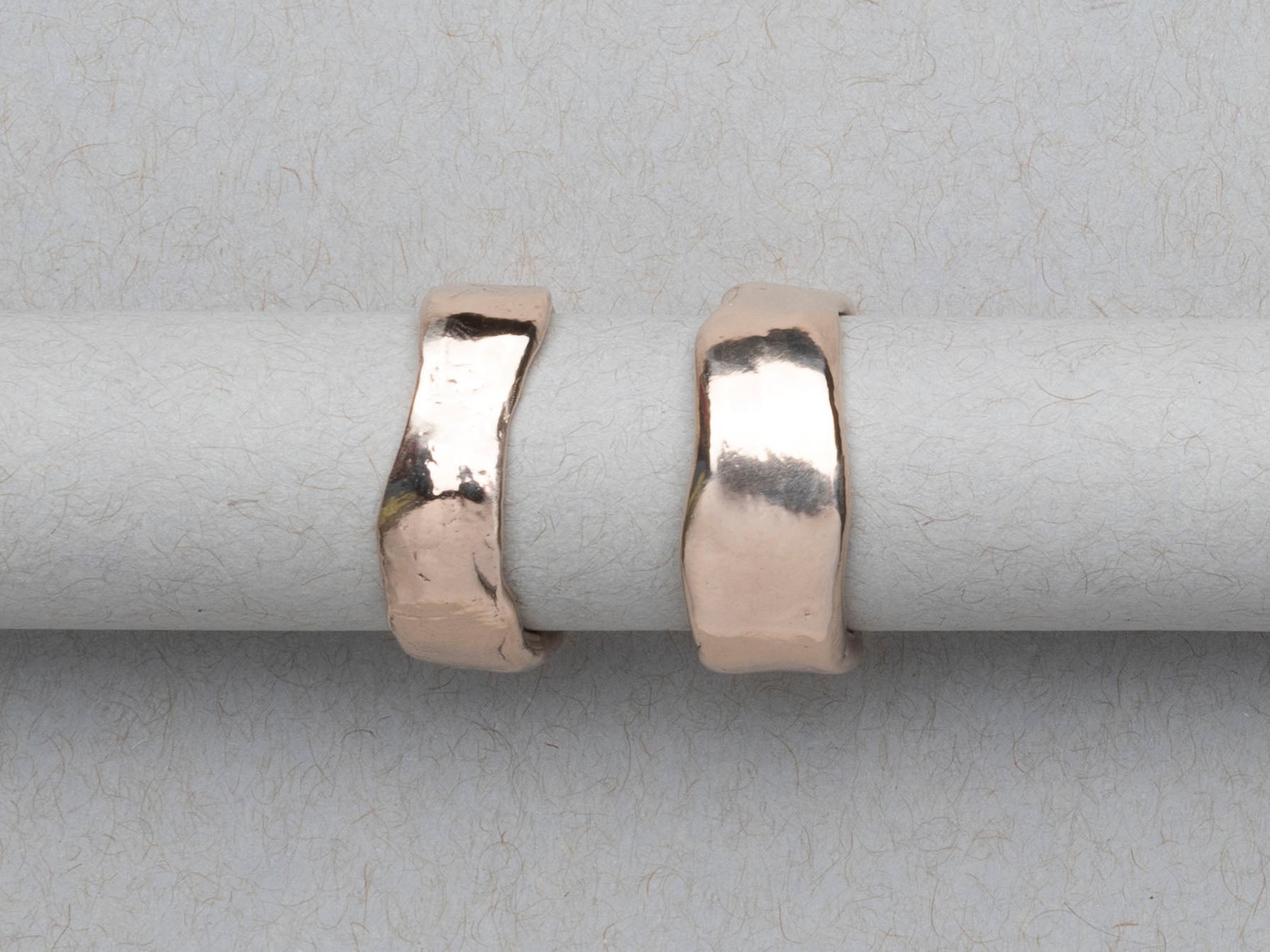 RA HA 14k gold wedding bands organic forms made by hand wide men's band in polished and textured finish