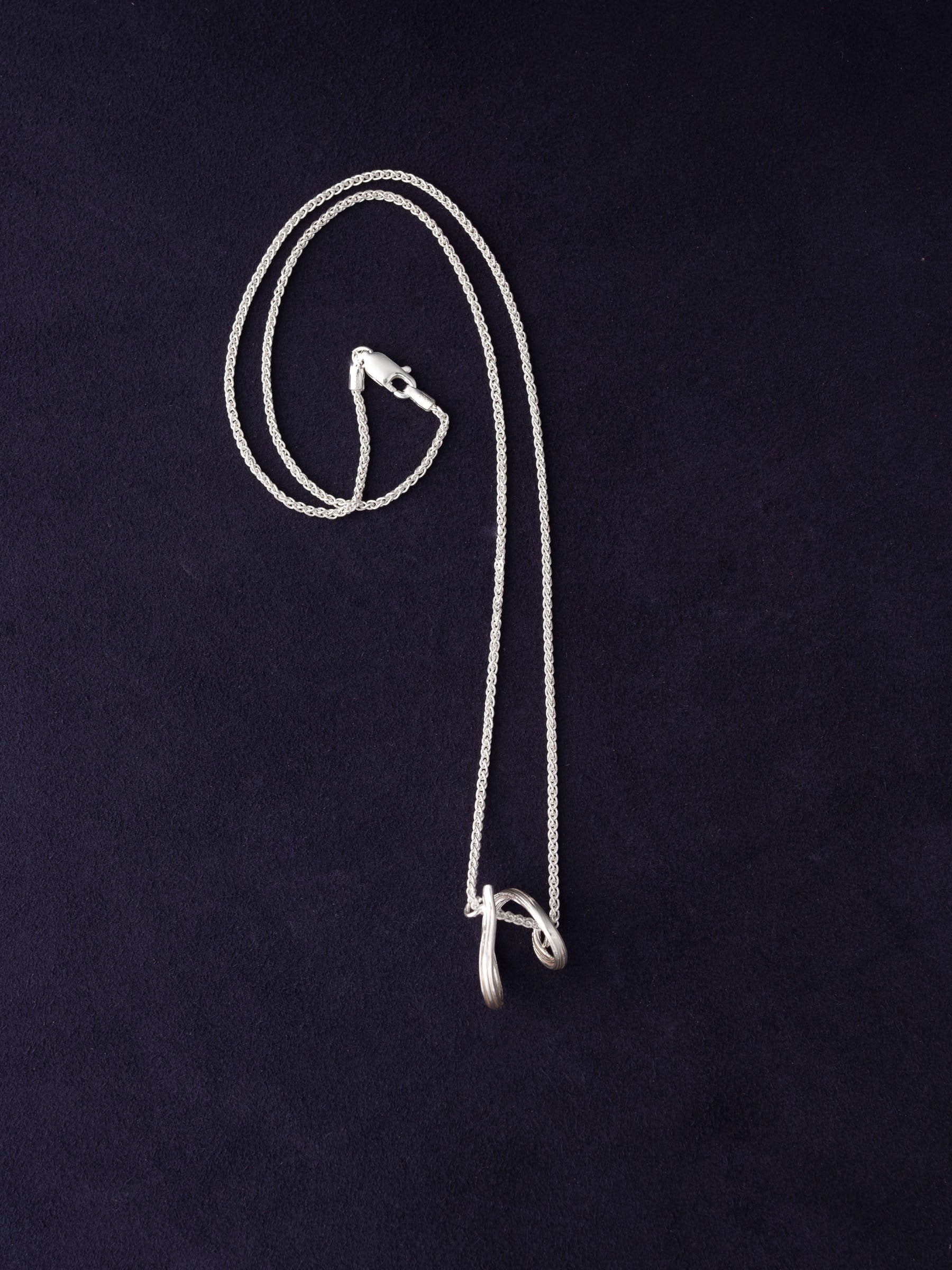 RA HA pendant necklace in sterling silver, full view with chain