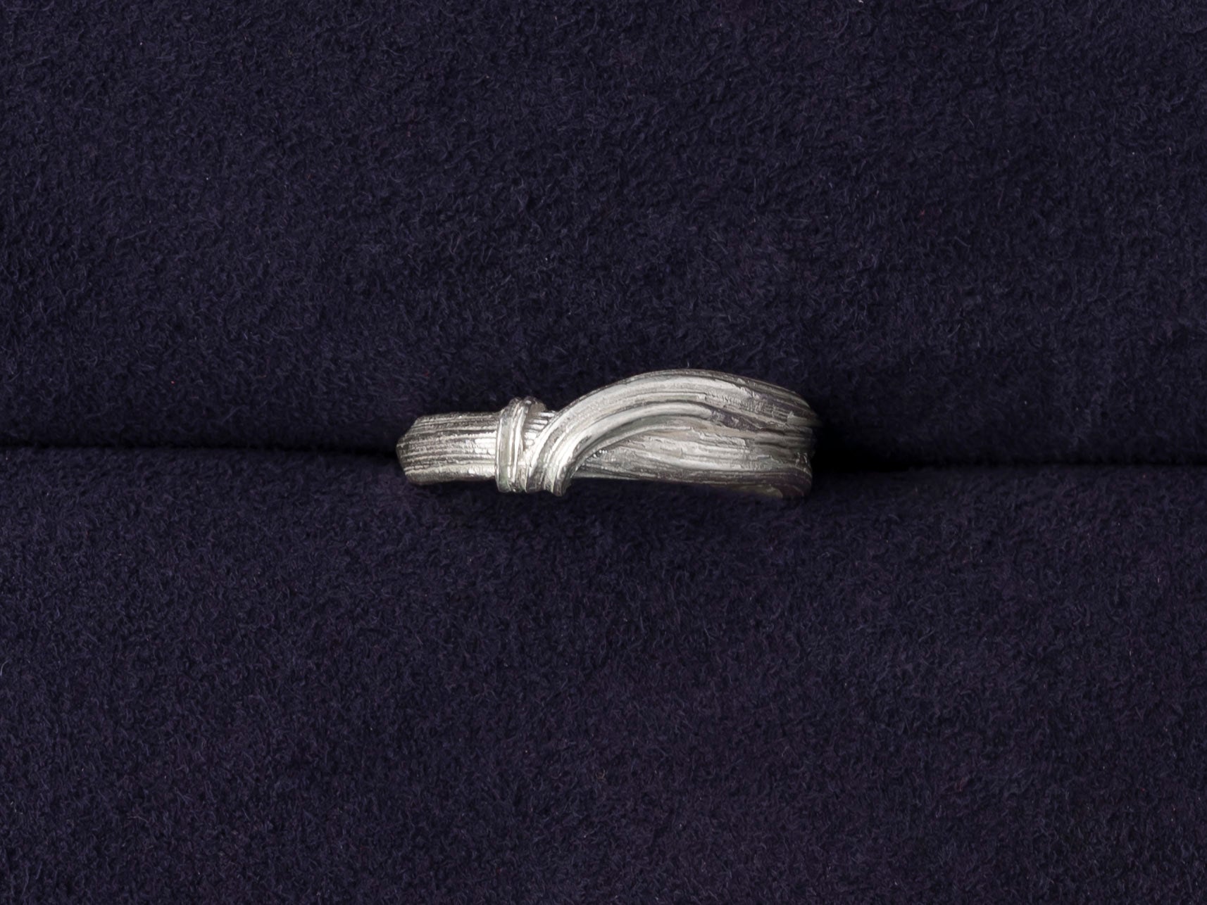 RA HA narrow sculptural ring in sterling silver from the Continuum collection, front view