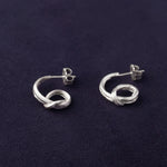 RA HA sculptural hoop earrings in sterling silver, form detail