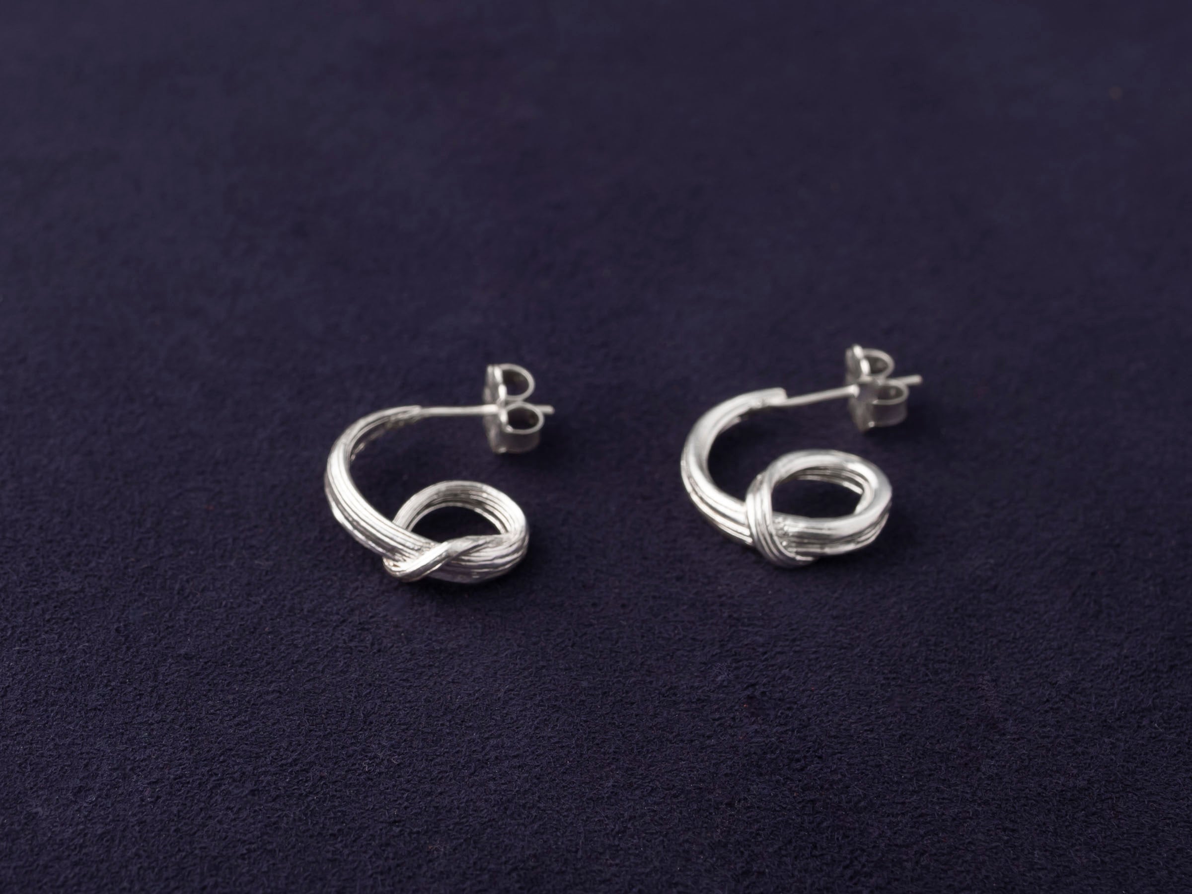 RA HA sculptural hoop earrings in sterling silver, form detail